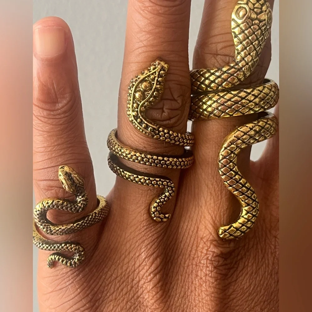 Gold Snake Ring Jewelry 3 Piece Set (Small, Medium, and Large)